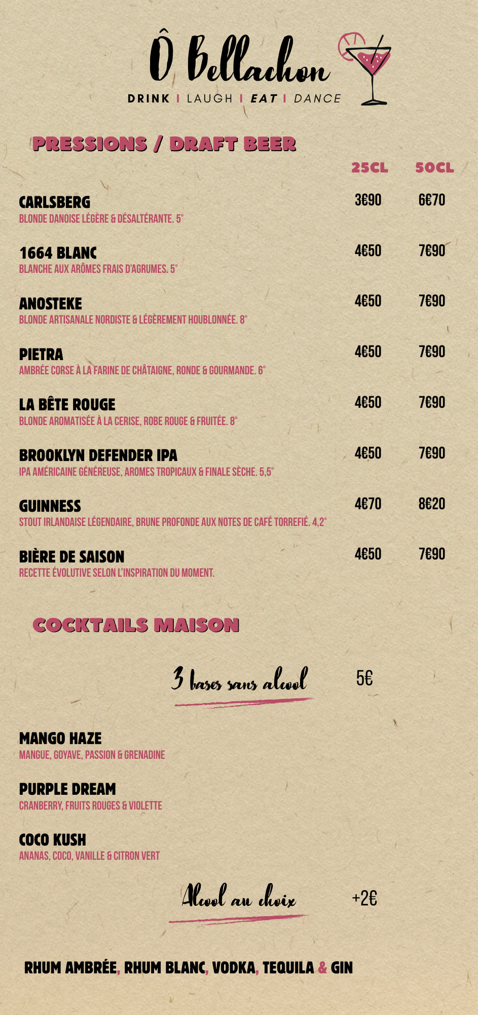 Carte boissons page 1