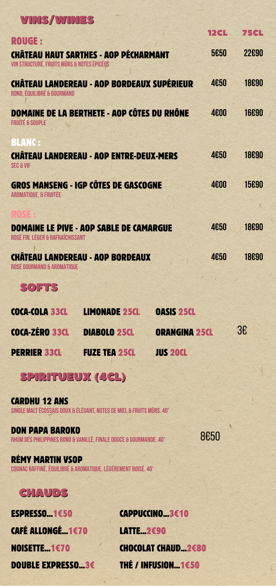 Carte boissons page 2